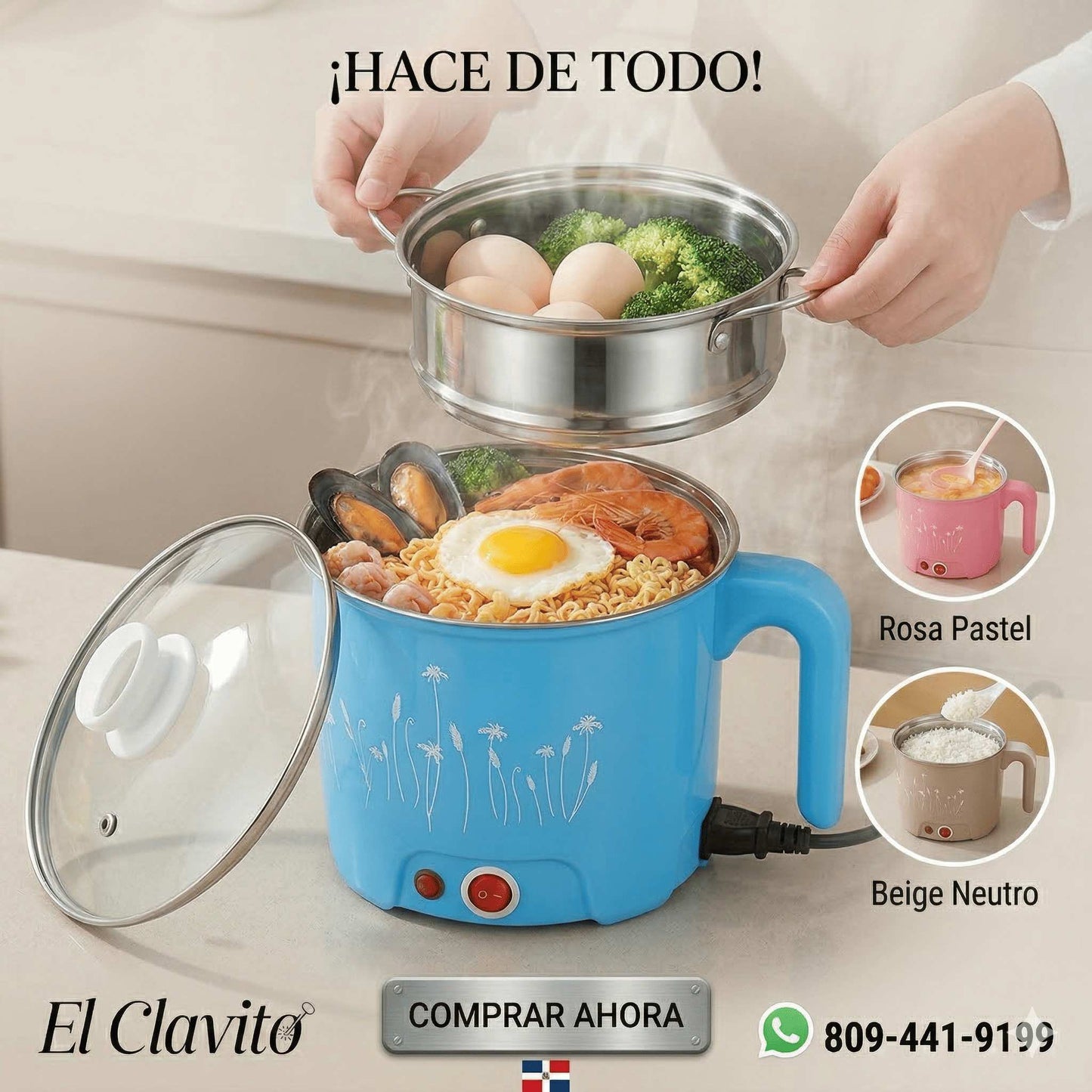 Mini Olla Eléctrica Multifuncional con Vaporera